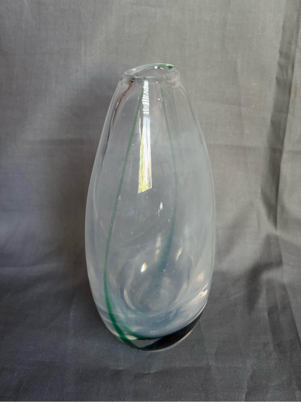 Kosta Boda Vicke Lindstrand Vase LH 1642 Smokey Clear Green Band Sommerso Signed